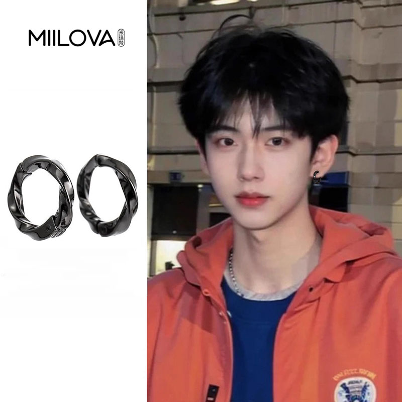 黑色百搭素圈无耳洞耳夹