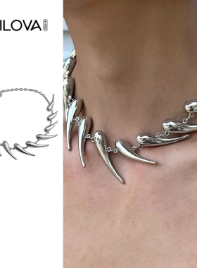 几何银刺异形不规则金属项链轻奢高级感夸张颈链男士女冷淡风个性