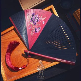 全竹扇子古风小扇子迷你中国风喷绘复古风女折扇绿色跳舞蹈扇夏