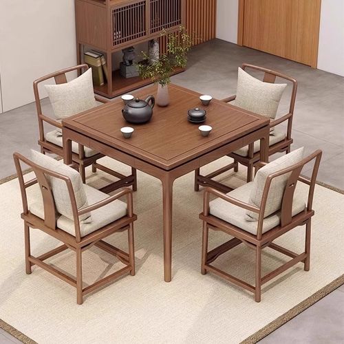 新中式棋牌桌椅组合老榆木t茶桌掼蛋专用桌实木八仙桌正方形餐桌