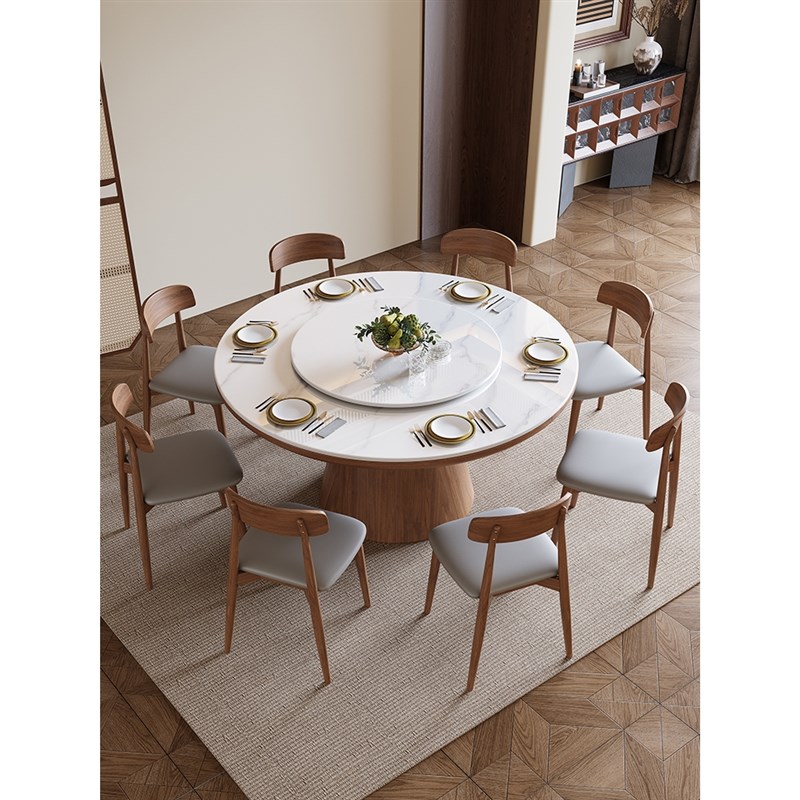 现代轻奢现代简约实木岩板圆桌餐桌椅组合家用餐厅大X小户型圆形
