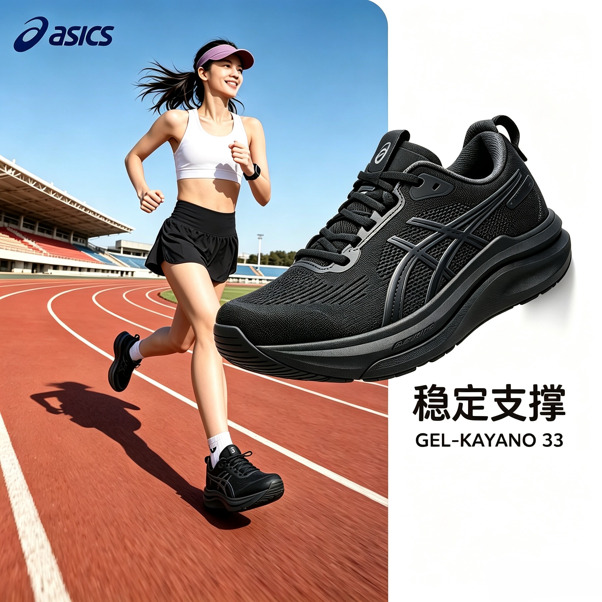 ASICS亚瑟士新款跑步鞋K33女子稳定支撑跑步鞋舒适透气慢跑运动鞋