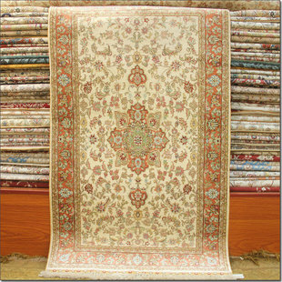 毯译 76x128厘米出口海外8个结桑蚕丝波斯手工真丝地毯