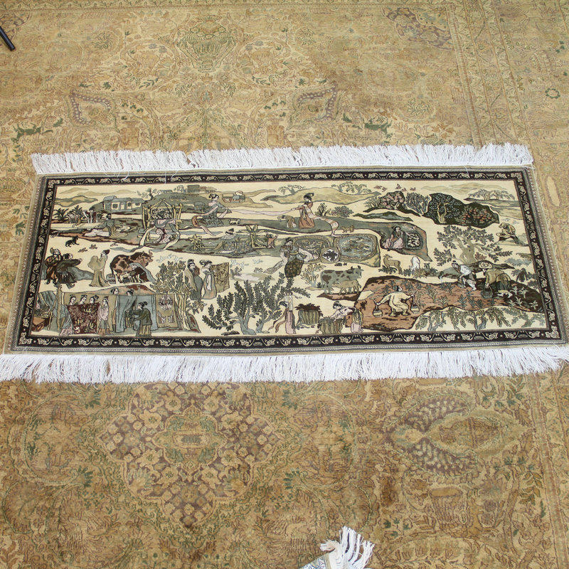 毯译 125x50厘米 13结/厘米 丝绸文化手工真丝艺术挂画地毯
