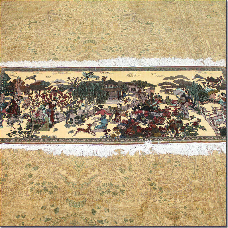毯译 155x60厘米 13结/厘米 红楼梦高道数手工真丝艺术挂画地毯