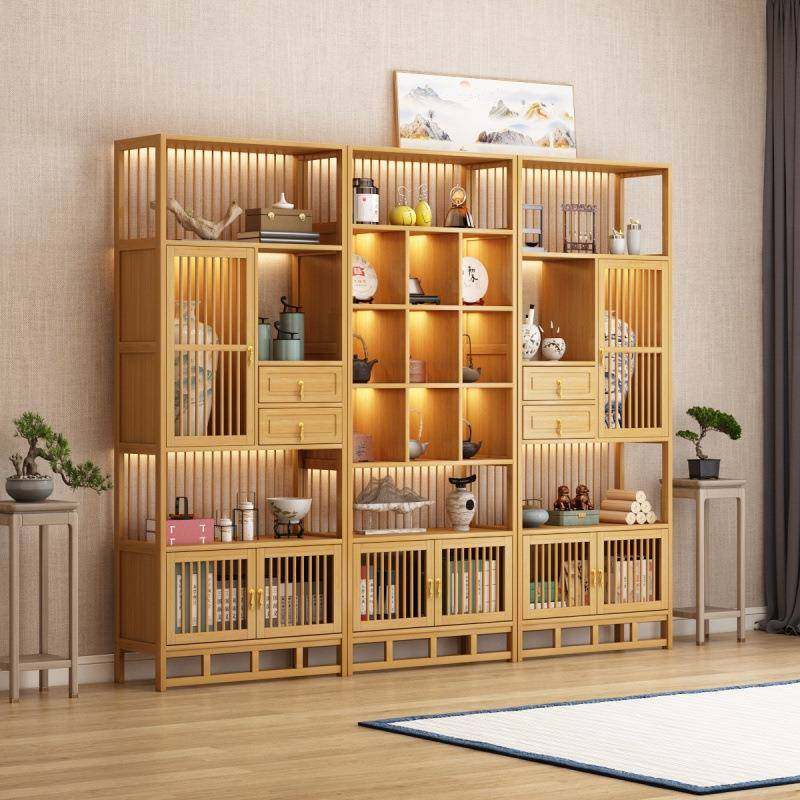 新中式实木博古架客厅隔断组合置物架led灯展示柜现代茶室多宝阁