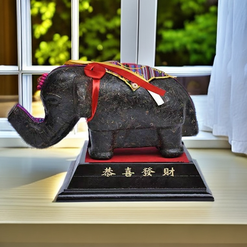 大象普洱茶工艺品家居装饰茶雕摆件吉祥象生茶压制送人礼品礼盒装