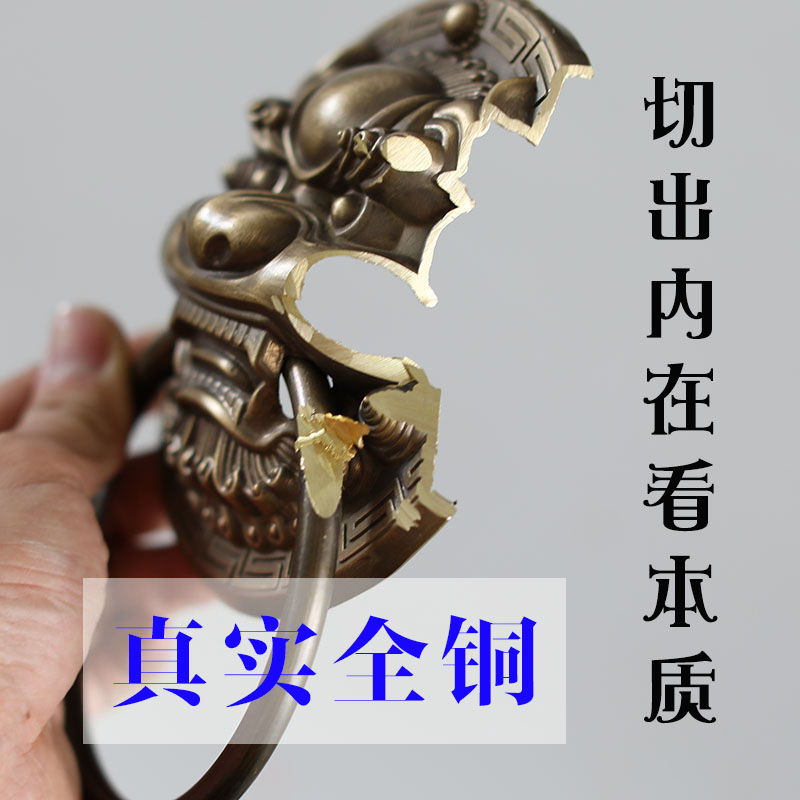 免打孔纯铜兽头门环中式仿古大门拉手粘贴式狮子头虎头麒麟头拉环