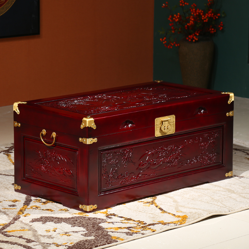 香樟木箱子婚嫁箱仿古嫁妆箱结婚收纳箱陪嫁衣箱子储物箱字画箱子