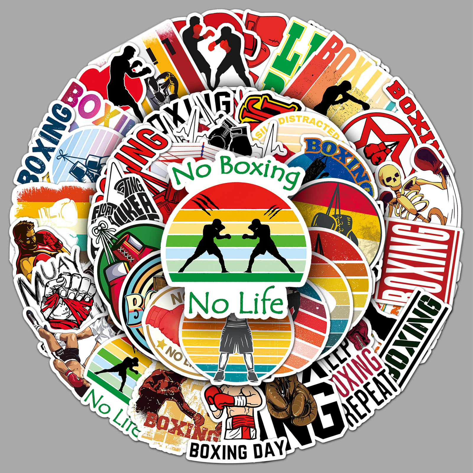 50张拳击运动贴纸卡通体育项目涂鸦防水装饰手帐本咕卡可滴胶贴纸