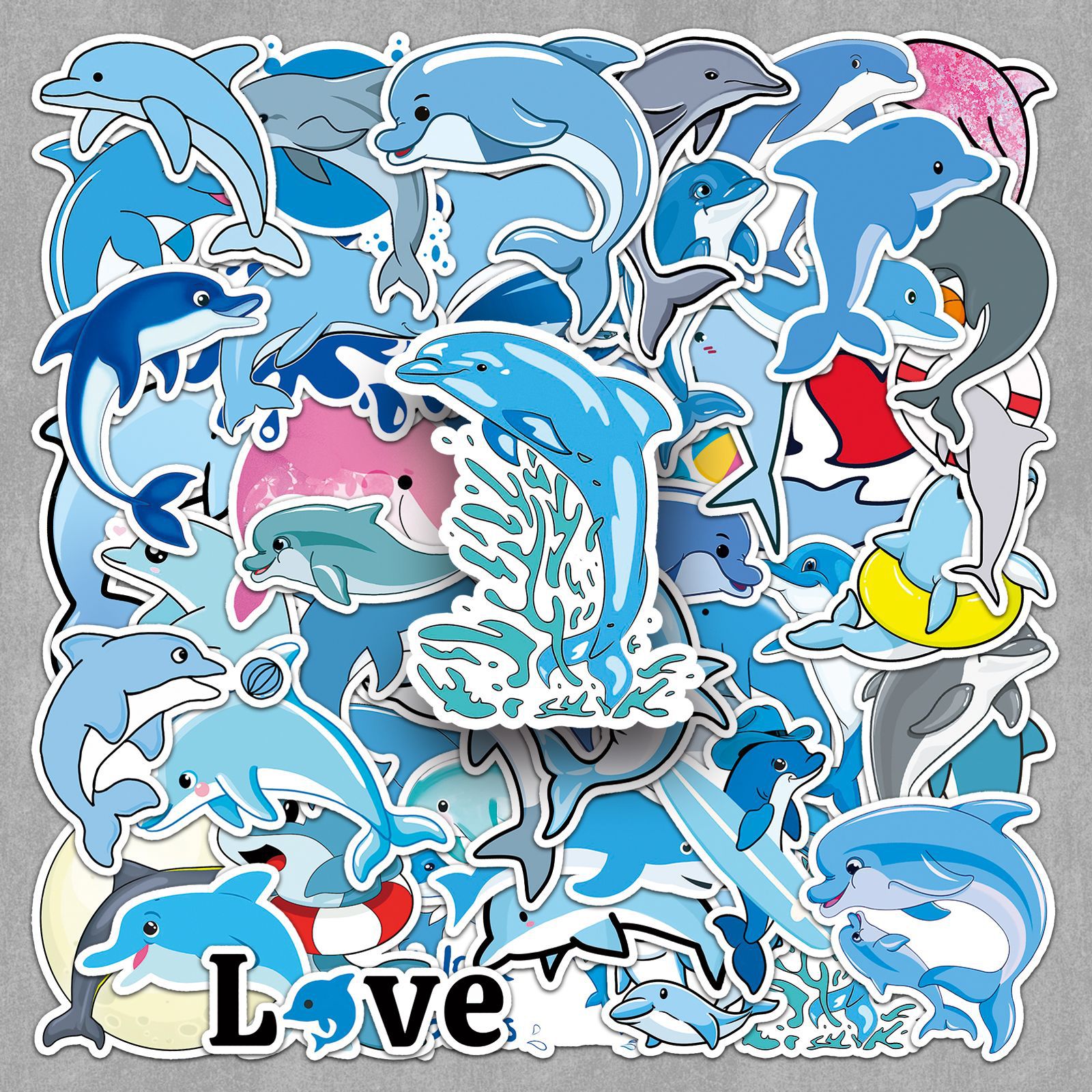 50张海豚贴纸卡通海洋生物动物防水装饰咕卡奶茶杯手账行李箱贴纸