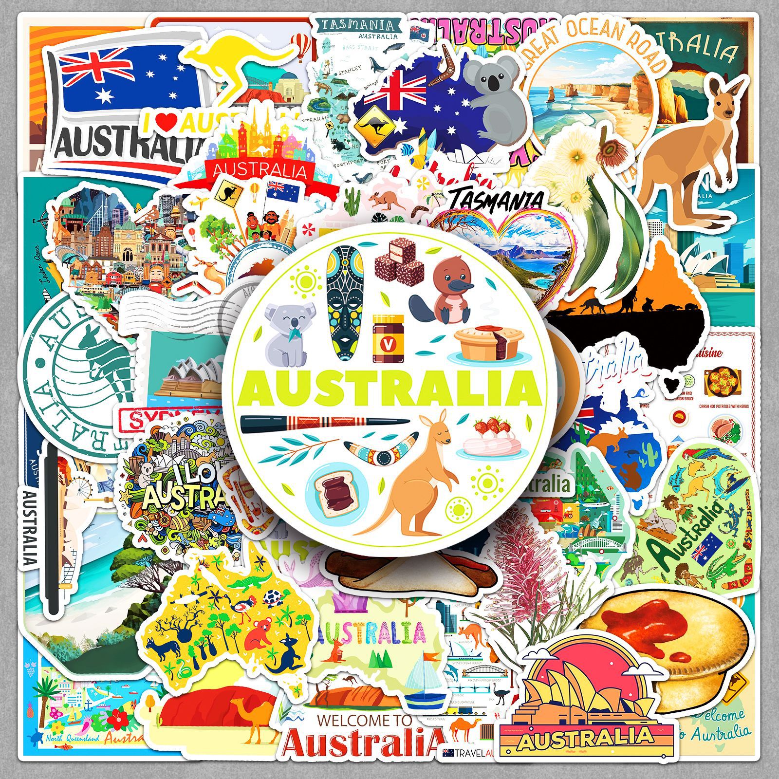 50张澳大利亚贴纸户外建筑国家旅游袋鼠涂鸦手账本咕卡奶茶杯贴纸
