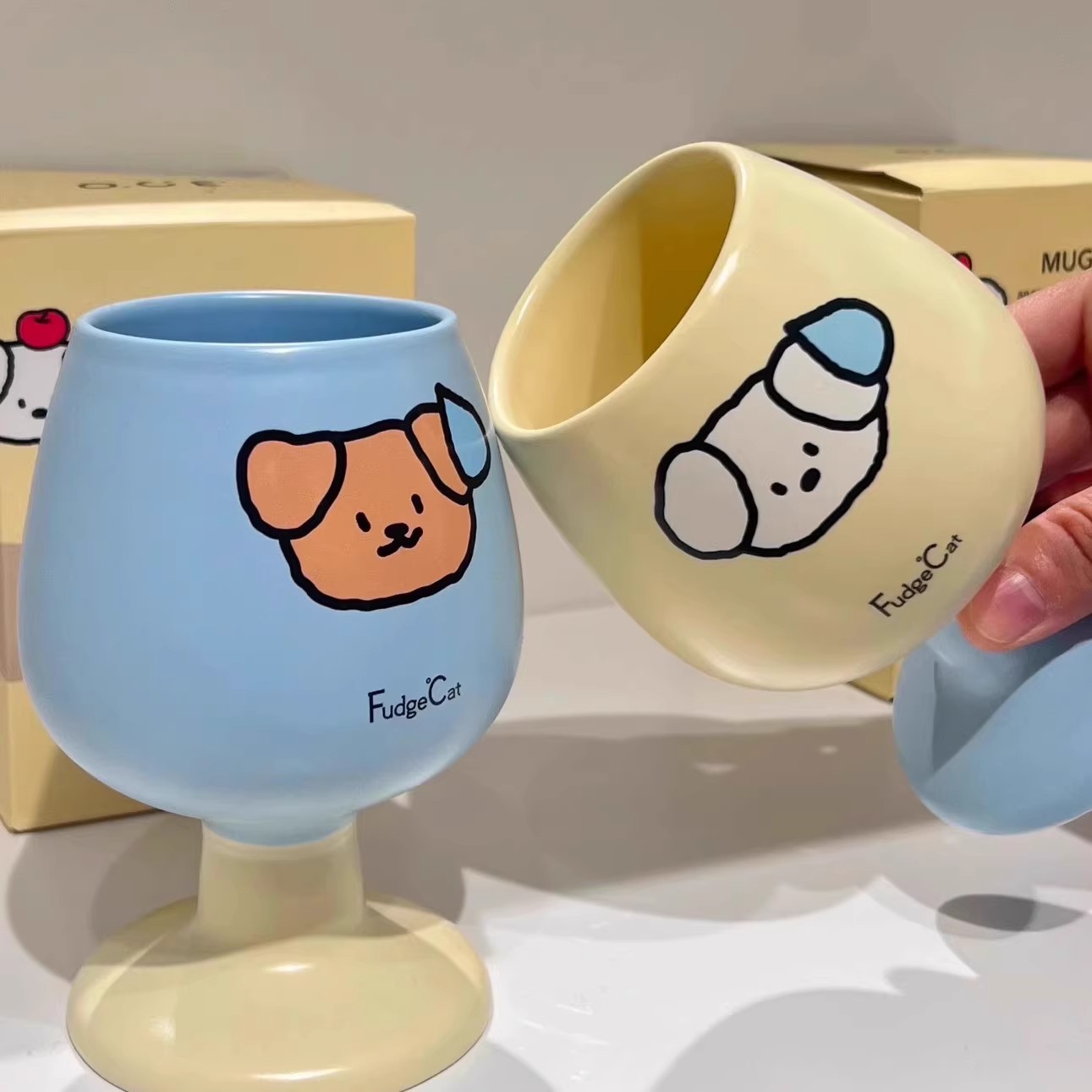 韩系奶油小狗创意情侣马克杯双拼