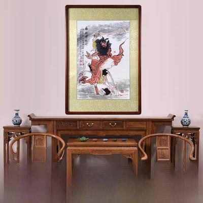 纯手绘钟馗引福农村中堂卷轴朱砂国画人物画像玄关客厅挂画装饰画