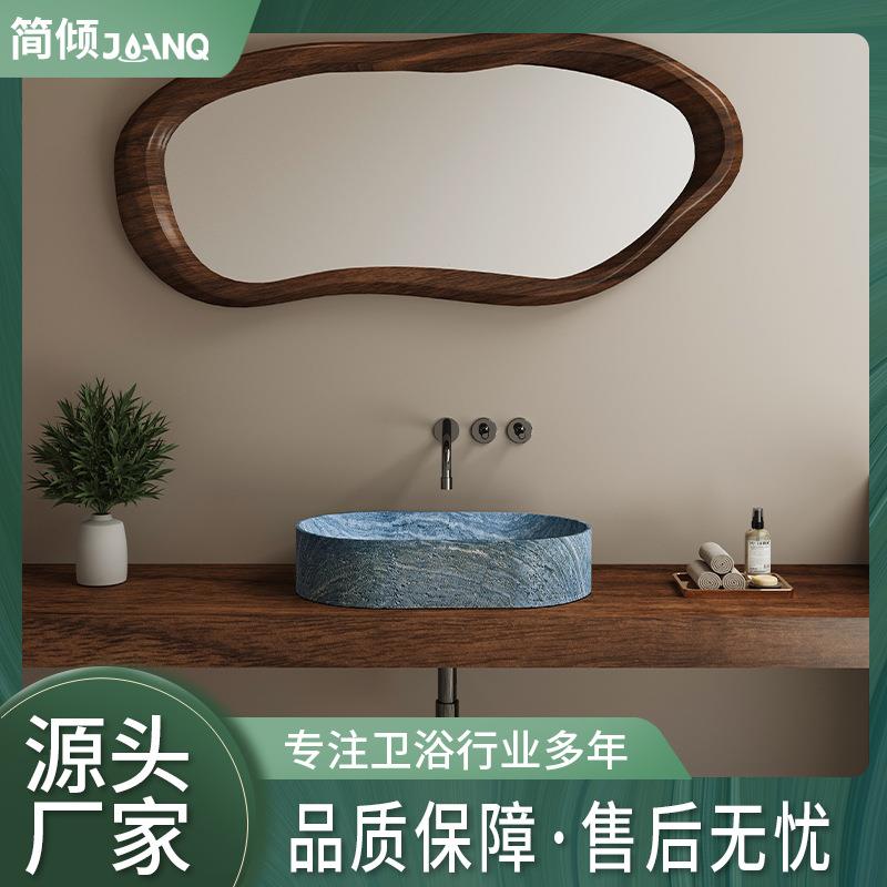水转印工艺人造石洞石台盆民宿卫生间艺术盆创意椭圆洗手池台盆