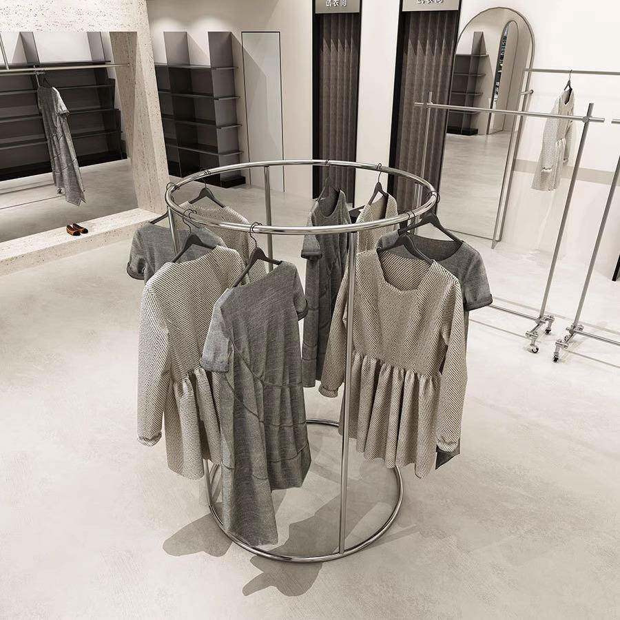 不锈钢挂衣架圆形中岛货架服装店展示架落地女装店铺中间陈列架子