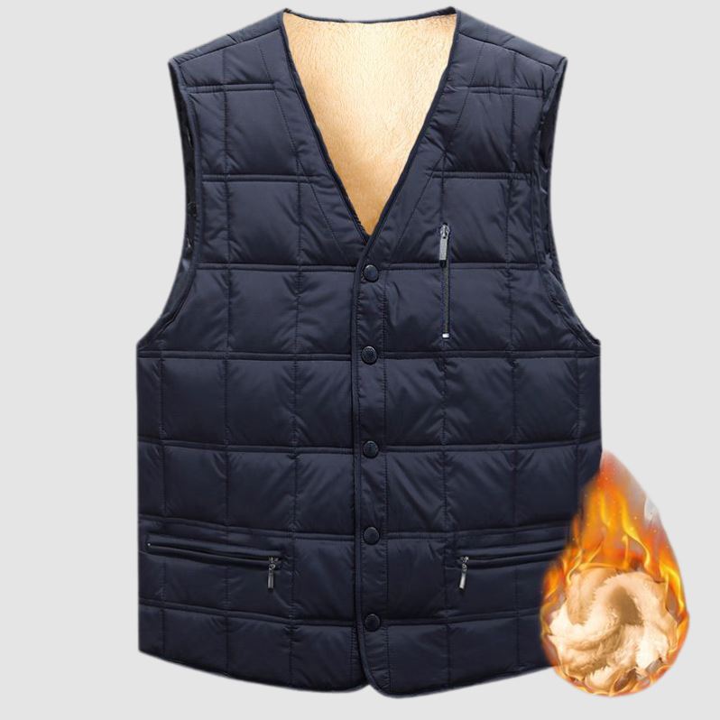 高档爸爸羽绒棉男士马甲冬爷爷背心保暖防寒冬季秋款无领