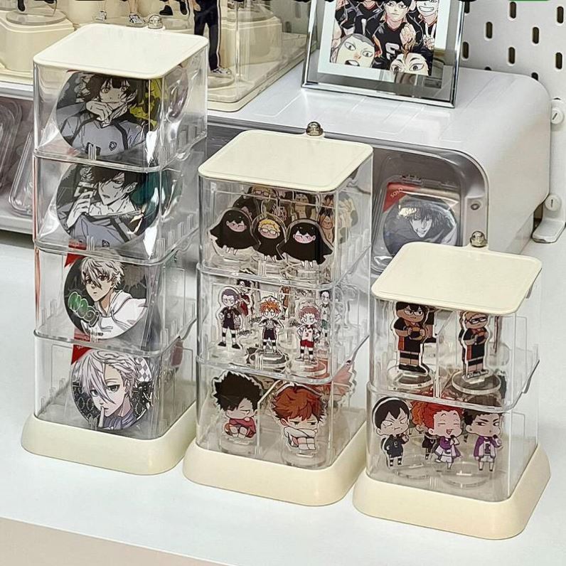 吧唧收纳盒立牌谷子周边桌面手办盲盒展示架收纳透明亚克力痛柜子