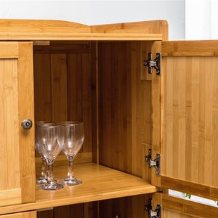 全楠竹加宽书柜置物架带门仿古储物柜厨房收纳层架微波炉柜竹子