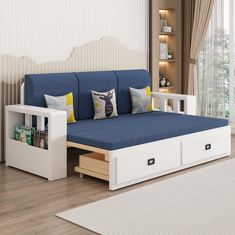 全实木沙发床带储物伸缩坐卧客厅多功能折叠小户型中式沙发床两用