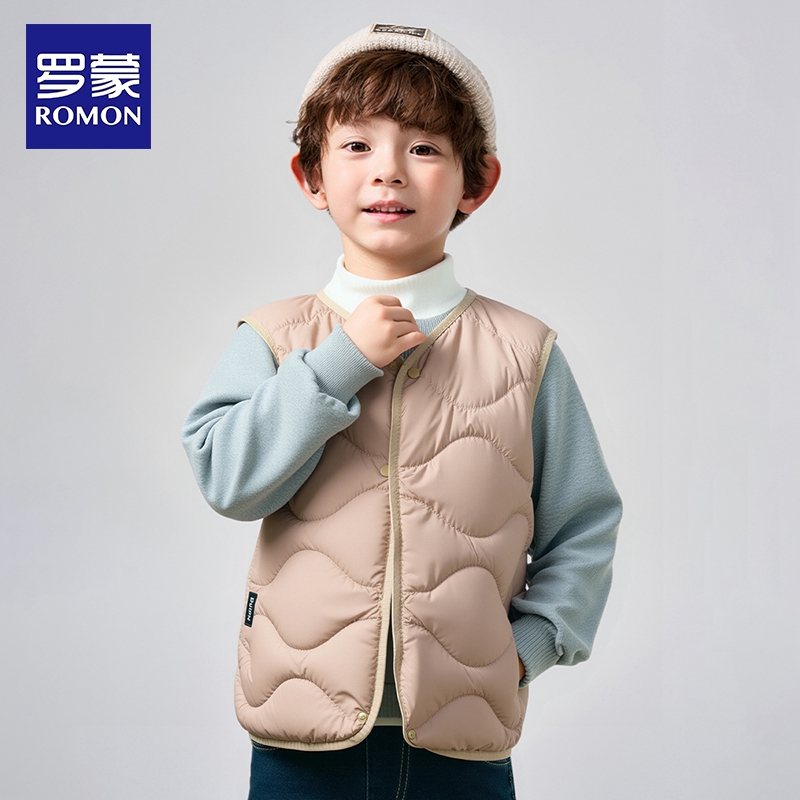 罗蒙鸭绒马甲轻薄款羽绒服男女童背心外套保暖2025冬新款校服神器