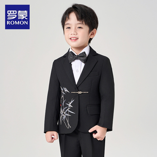 罗蒙男童国风小西服套装新中式男孩花童礼服儿童主持人钢琴演出服