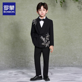 图案中国风2026西装 亮片春装 钢琴花童礼服 西服套装 罗蒙男童新中式