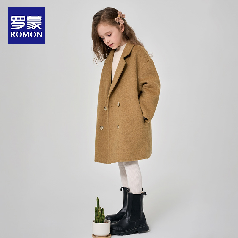 罗蒙女童中长款双面呢子大衣2025新款秋冬季儿童韩版外套冬装保暖