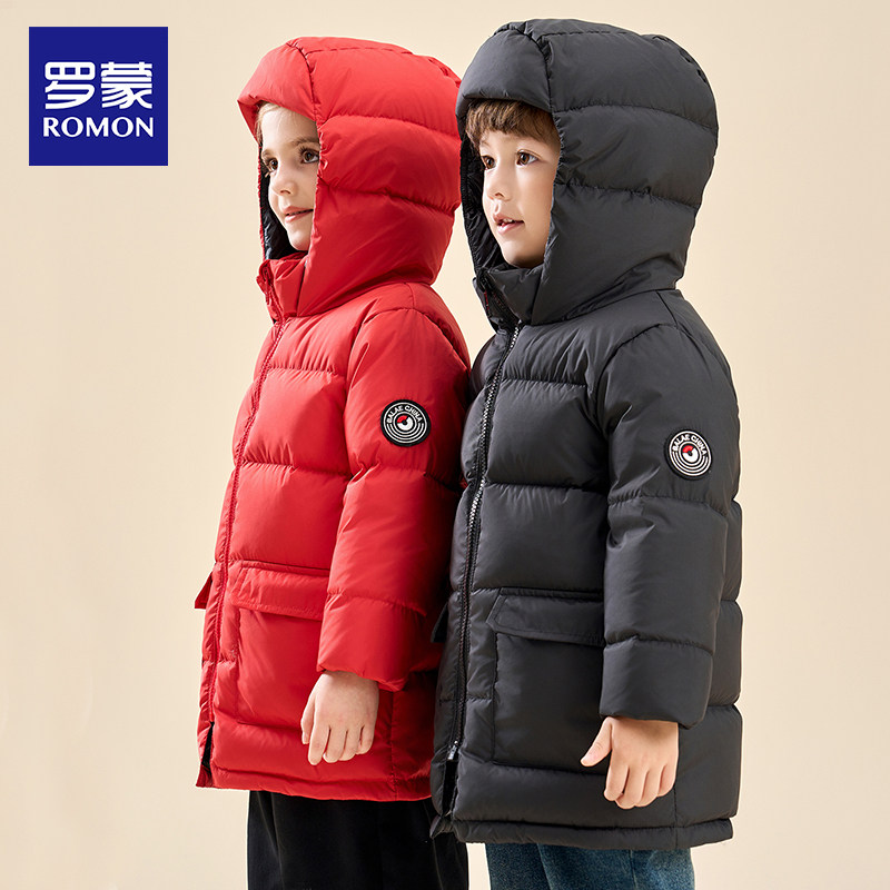 罗蒙儿童中长款羽绒服2026新款大童加厚外套男童女童防风保暖冬季