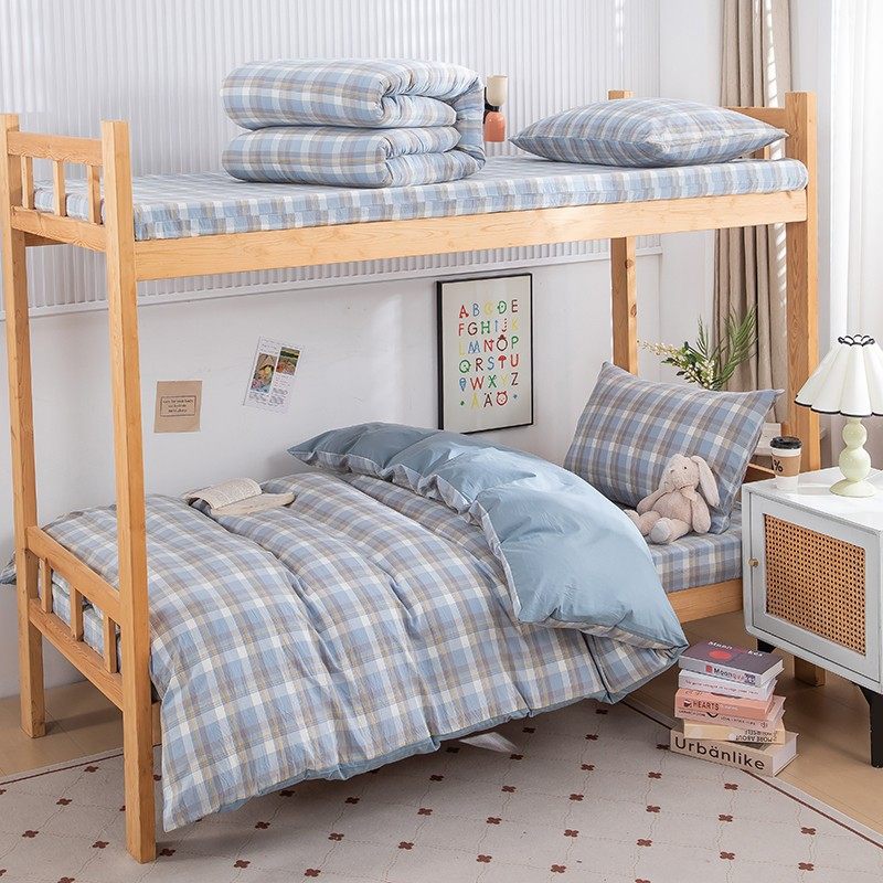 纯棉学生宿舍单人三件套男床上用品全棉棉床垫套被罩枕套三件套女