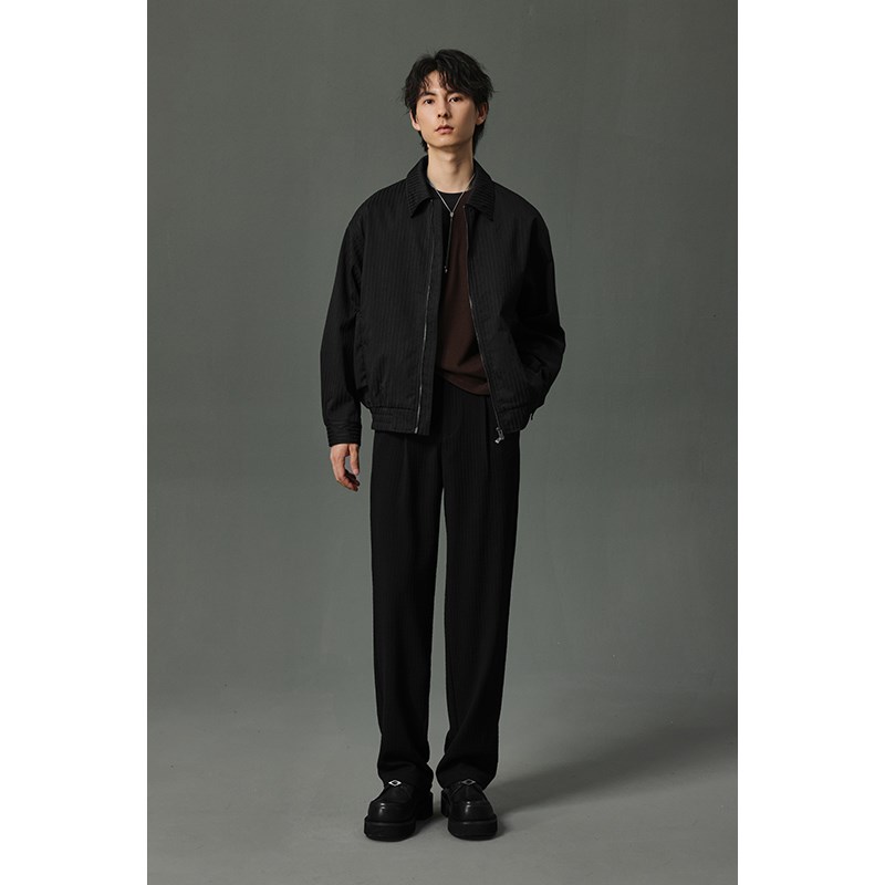 w2x2024新款春秋季棱织提花休闲裤男直筒宽松垂坠感小西裤长裤子