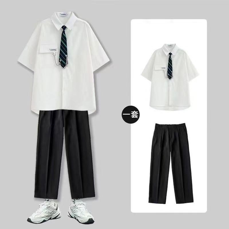 学院风夏季短袖衬衫学生宽松dk制服衬衣男女毕业典礼拍照班服套装