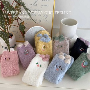 可爱珊瑚绒袜子女秋冬天毛绒棉袜加厚家居睡眠保暖毛毛地板袜冬季