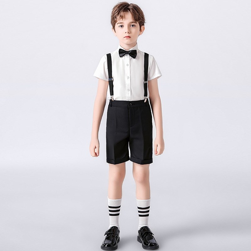儿童西装马甲套装夏季短袖男童钢琴演出服休闲主持人比赛表演礼服