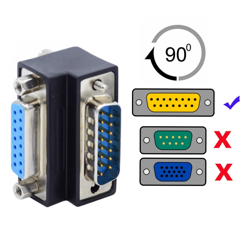 90度15针串口公转母头 串口转换头直通转接头二排DB15P插头带螺母