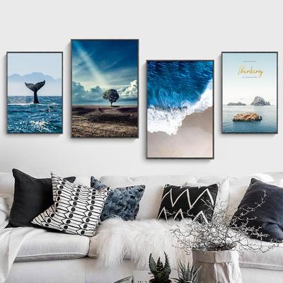 客厅装饰画北欧大海鲸鱼蓝色风景酒店公寓民宿卧室沙发背景墙挂画