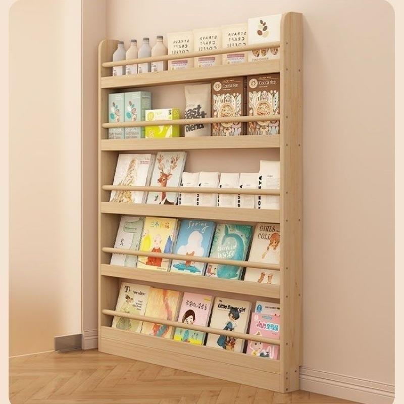 实木书架儿童置物架玄关收纳落地多层壁挂墙上展示架子阅读书柜