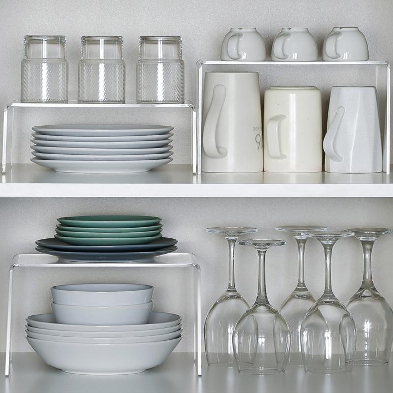 日式厨房橱柜U型餐具分层收纳架瓦瑞拉搁板亚克力桌面置物分隔架