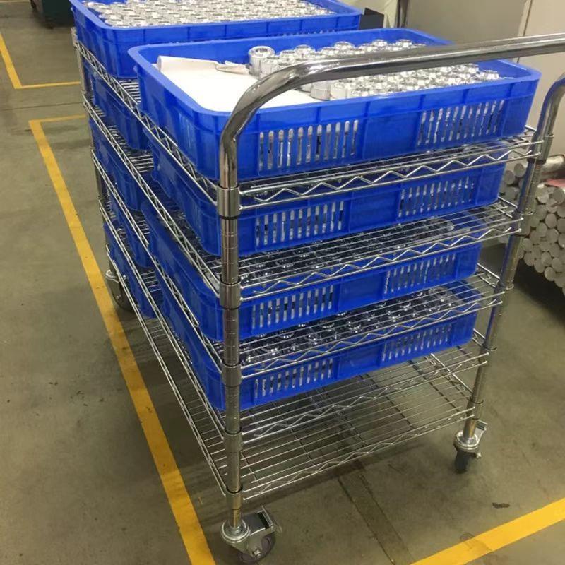 镀铬线网物料车周转车手电商仓库分拣车手推车置物架拣货车单扶手