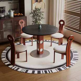 伯格圆桌不锈钢白蜡木餐桌小户型实木岩板饭桌纯全实木岩板桌面