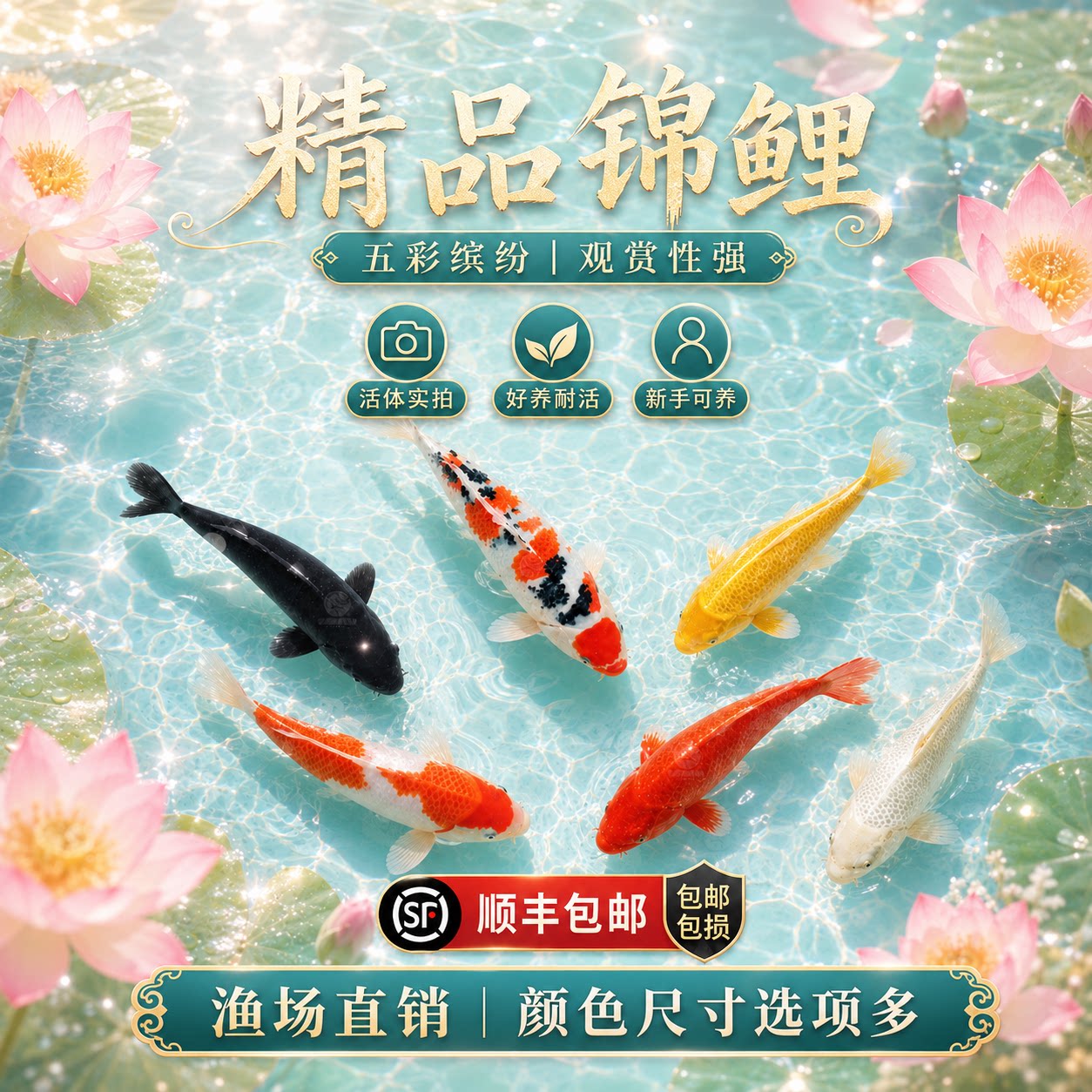 顺丰锦鲤鱼活体观赏鱼活鱼大型易养冷水淡水鱼锦鲤小鱼苗易活金鱼