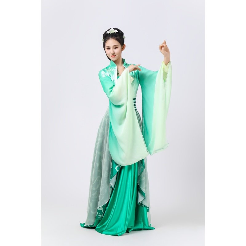 荃婉2025古筝女新款中国风绿色舞蹈汉服古典舞古装演出服定制出租
