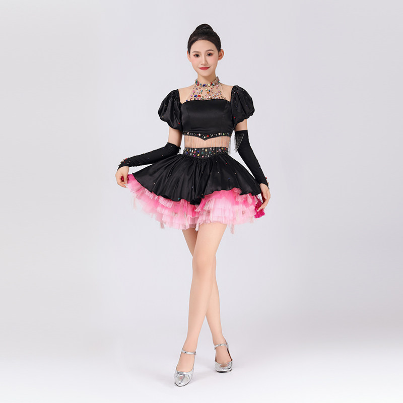 荃婉鞠婧祎同款练功舞蹈裙套装爵士打歌服表演出服装黑色辣妹新款