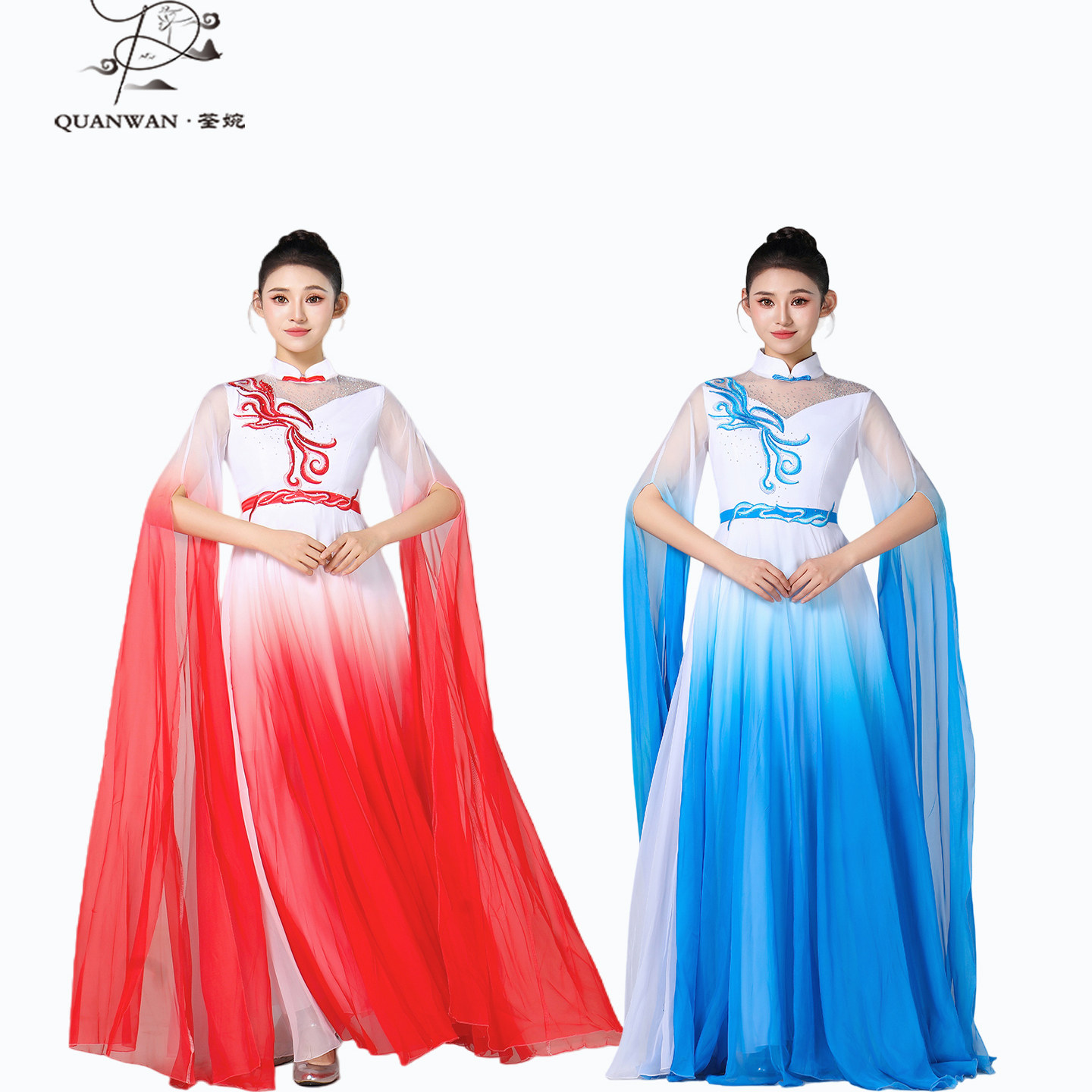 荃婉清水音古筝女渐变长款礼服裙舞台演出民乐独奏演出服定制出租