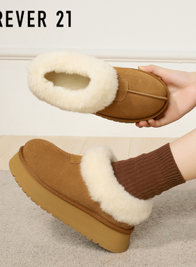 F21牛皮雪地靴女2025新款冬季加绒加厚绒毛一体保暖真皮厚底棉鞋