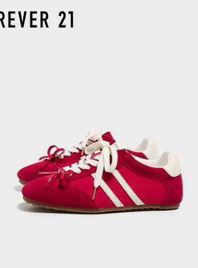 F21红色方头德训鞋女款2025新款秋季内增高轻便百搭休闲运动板鞋