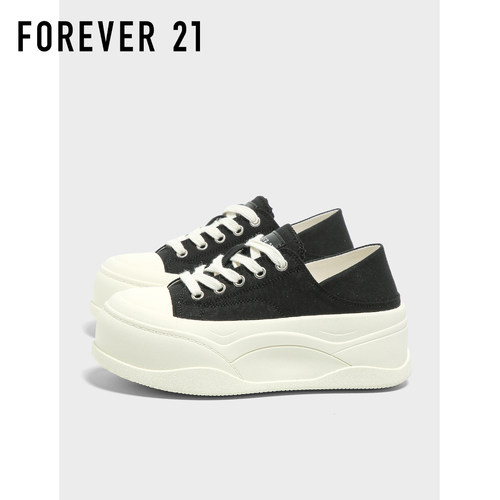 F21超厚底黑色帆布鞋女2025新款