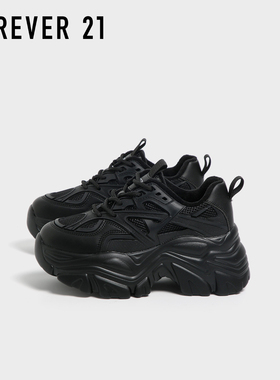 F21黑色老爹鞋超厚底8cm女款2026新春季爆款小黑鞋轻便休闲运动鞋