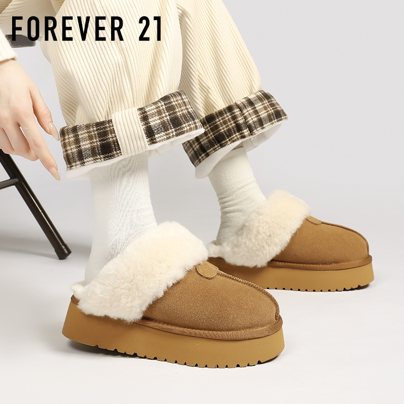 F21牛皮雪地靴女2025新冬款