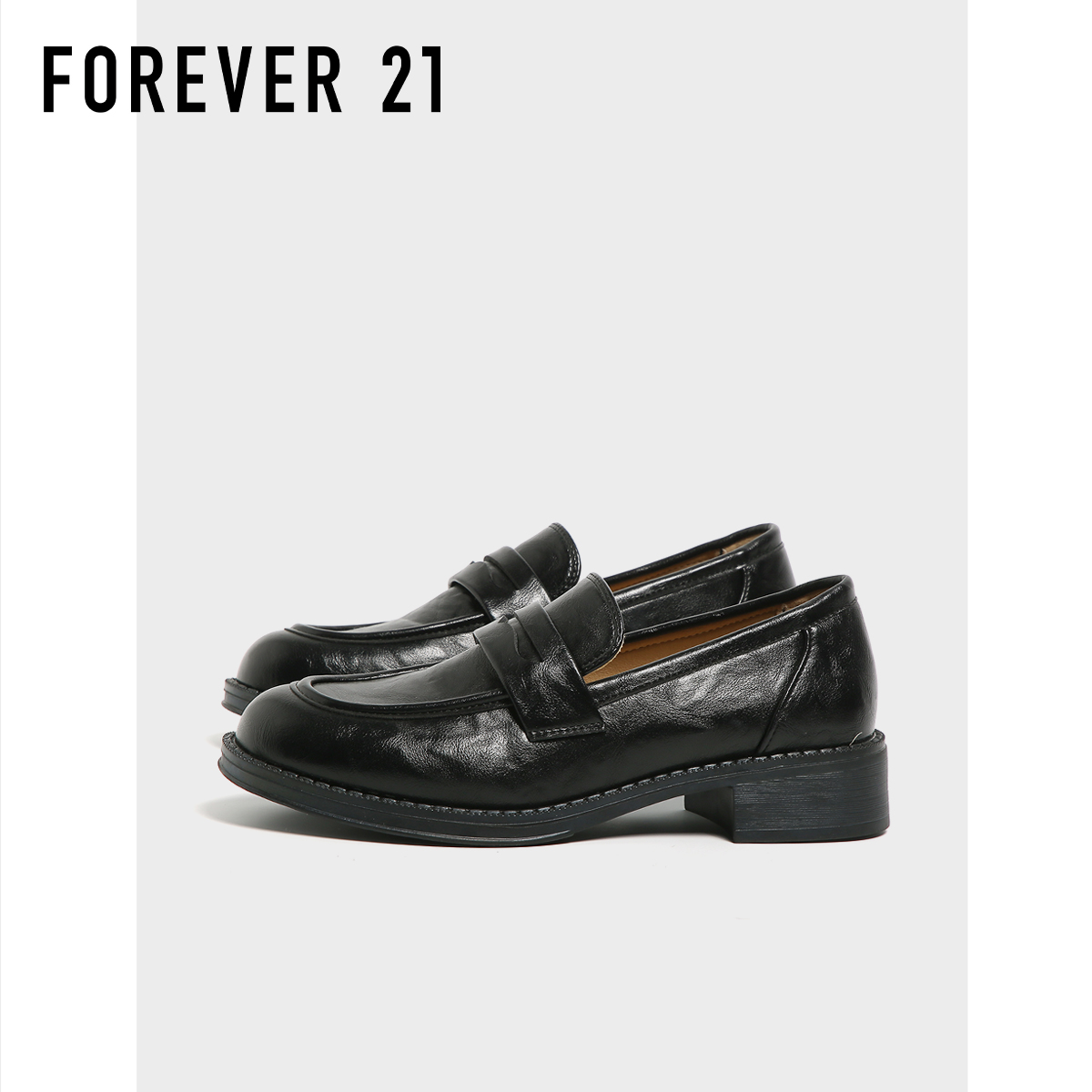 F21黑色小皮鞋女2025新款春秋